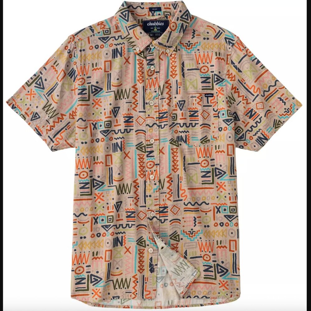 chubbies Men's Friday Shirt, Light Khaki/Abstract print, Medium, NWT